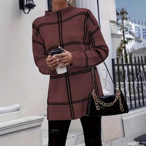 Plaid Casual All-match Round Neck Pullover Sweater